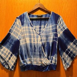 Bebe Navy and White Tie-Dye Blouse